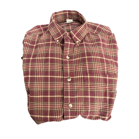 L.L. Bean Other - LL Bean Mens Plaid Button Down Shirt Burgundy Tan Cotton Long Sleeve M-REG